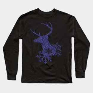 Christmas Snowflake Pattern Dark Blue Deer Long Sleeve T-Shirt